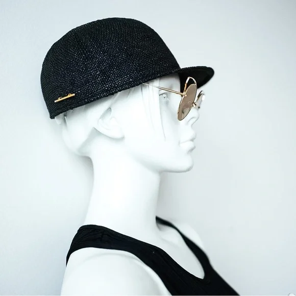 JANESSA LEONE | Lysa Strap Cap Hat in Black, baseball gold hardware, large Janessa Leone Felix - Black | James Perse Los Angeles main image 4